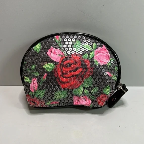 Betsey Johnson rose pattern sequined cosmetic bag - Picture 4 of 7